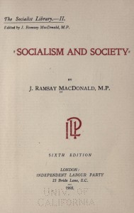 The inside cover of Socialism and Society by James Ramsay Macdonald.